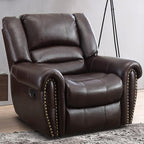 INZOY Leather Recliner Chair, Heavy Duty Manual Reclining Sofa Single Lounge Sofa for Living Room, Home Theater Seating, Brown