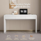 Executive Desk with Drawers, White Computer Desk with Drawers with Three-Layer Lacquered Thick Wooden Board, 55 inch Modern Home Office Desk for Study, Living Room, Bedroom