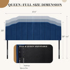Upholstered Headboard Adjustable Height Queen/King Headboard Cream Velvet Tufted Modern Vertical Channel Design with Stepped Silhouette Top Edge(Blue Queen)