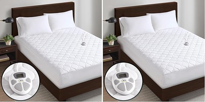 Serta Heated Mattress Pad Twin Size - Electric Mattress Pad, 10 Heat Setting Controller, Auto Shut Off Timer, Deep Elastic Pocket, Up to 17", ETL Certified, Machine Wash, White (Pack of 2)