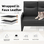 Modern Leather Loveseat, Small Sofa with Side Tray & Pocket, Upholstered Mini Couch for Living Room, Office, Guest Room, Black