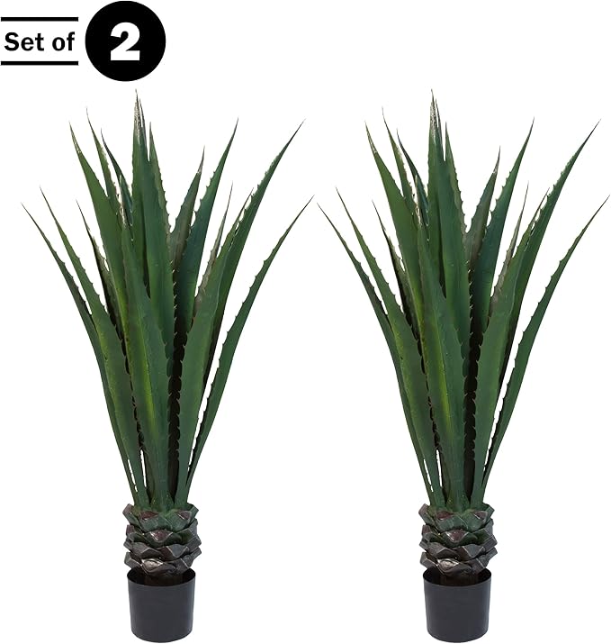 Pure Garden Set of 2 Giant Agave Faux Plants - 52-Inch Fake Succulents with Pots - Artificial Trees Blend Southwestern Style with Modern Home Decor