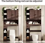 Gizoon Over The Toilet Storage Cabinet, Over Toilet Bathroom Organizer with Adjustable Shelves and 2 Doors, Over Toilet Storage Cabinet with Paper Holder, 2 Side Hooks, Space-Saver, Dark Brown