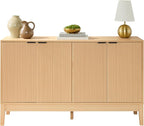 Best Choice Products 55" Modern 4-Door Sideboard Storage Cabinet, Buffet, Media Cabinet, Cupboard, Entryway Accent Table, Bookcase w/Reed Panels and Adjustable Shelves – Natural