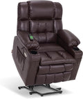 MCombo Dual Motor Small Power Lift Recliner Chair for Elderly, Lay Flat Lift Chair with Heat and Massage, Petite Lift Chair, Cup Holders, Faux Leather 7893 (Dark Brown, Small)
