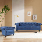 Velvet Sofa Couches Set, 3-Piece Mid Century Modern Upholstered Couch with Cushions, Home Sofa Sectional Furniture Sets, Comfy Tufted Chesterfield Couches for Living Room, Bedroom, Office