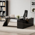 homary 70.9" Modern L-Shape Executive Desk Set, Home Office Desk with Home Office Executive Chair, Drawers & Cabinet Modern Computer Desk for Home Business Furniture, Black, Right Hand
