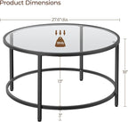 Yaheetech 27.6" Round Glass Coffee Table, Small Coffee Table for Living Room，Black Circle Coffee Tables Center Tables with Glass Top, Office & Apartment
