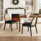 Upholstered Wooden Dining Chairs Set of 4, Farmhouse Kitchen & Dining Room Chairs with Cane Back, Accent Rattan Dining Table Chairs Sherpa Seat for Kitchen/Restaurant/Living Room, Black