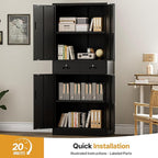 Metal Storage Cabinet，71" Garage Storage Cabinet with 2 Locking Drawer and 4 Adjustable Shelves ，Black Tool Cabinet，Lockable File Steel Cabinet for Home, Office, Gym, School.