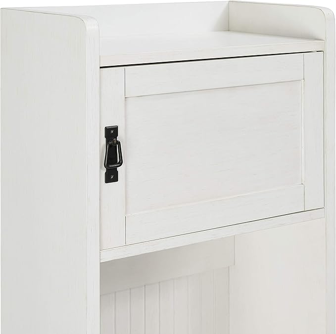 Crosley Furniture Fremont Hall Tree with Storage Cabinets and Coat Rack Hooks for Hanging, Distressed White
