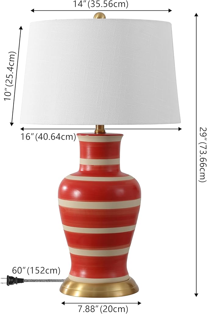 JONATHAN Y JYL4026K Julian 29" Traditional Classic Ceramic Urn LED Table Lamp, Red/Beige for Bedroom, Living Room, Kitchen, Home Office