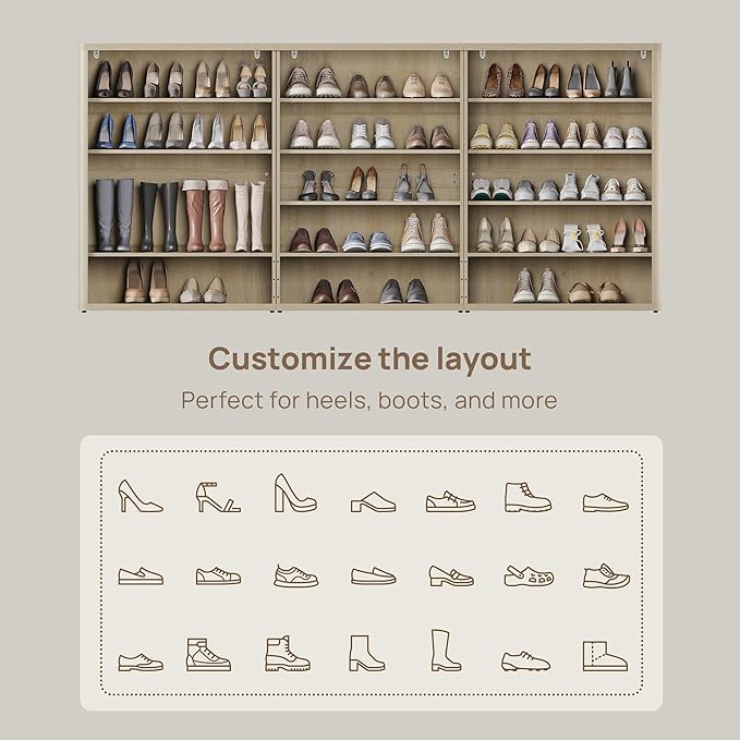 SICOTAS Rattan Shoe Storage Cabinet - Modular Shoe Cabinets with Door Tall Large Shoe Cabinet Storage for Entryway - 96.8" Wide Modular Cabinet for Hallway, Living Room