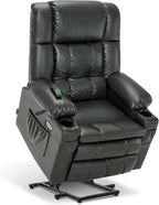MCombo Dual Motor Large Power Lift Recliner Chair for Elderly, Lay Flat Lift Chair with Heat and Massage, Big Lift Recliner for Tall People, Faux Leather 7896 (Grey, Large)