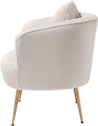 Art Leon Velvet Accent Chair, Upholstered Modern Single Sofa Chair, Comfy Barrel Chair with Golden Metal Legs for Living Room Bedroom, Off White