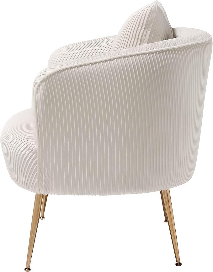 Art Leon Velvet Accent Chair, Upholstered Modern Single Sofa Chair, Comfy Barrel Chair with Golden Metal Legs for Living Room Bedroom, Off White