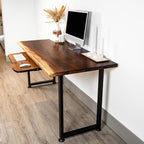 Wood Computer Desk with Keyboard Tray - 48x27 Solid Wood Desk, Live Edge Walnut Desk, Sturdy Metal Legs - Scratch and Stain Resistant Finish - Premium Quality