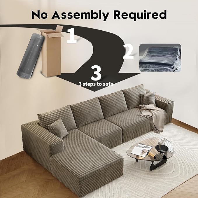 135.4" Cloud Sectional Couch with L-Shape Chaise,Modern Modular Sofa with Deep Seat, Upholstered Couches for Living Room Bedroom Apartments,No Assembly Required, (Camel,Left Facing Chaise)