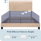 Allewie Queen Size Button Tufted/Fabric Upholstered Bed Frame with Adjustable Headboard/Wood Slat Support/Mattress Foundation/Beige