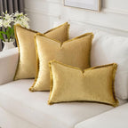 FUTEI Christmas Gold Velvet Decorative Throw Pillow Covers 26x26 Set of 2,Soft Cozy Edge with Tassels Euro Pillow Shams,Boho Modern Home Decor for Couch Bed Living Room