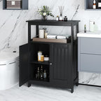 COSTWAY Bathroom Floor Storage Cabinet, Modern Wooden Freestanding Storage Organizer with 2 Doors, 3-Level Adjustable Shelf, for Entryway, Living Room, Kitchen (Black)