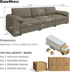 EASE MOOSE 3 Seater Deep Seat Sectional Sofa,Scratch Resistant Faux Leather Material, Oversized Modular Couch for Living Room,Modern Comfy Sofas for Small Spaces, Light Grey
