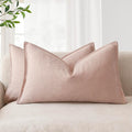 Foindtower Pack of 2, Decorative Linen Solid Throw Pillow Covers Soft Accent Lumbar Cushion Case Boho Farmhouse Pillowcase for Chair Couch Sofa Bedroom Living Room Home Decor 12 x 20 Inch Light Pink