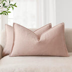 Foindtower Pack of 2, Decorative Linen Solid Throw Pillow Covers Soft Accent Lumbar Cushion Case Boho Farmhouse Pillowcase for Chair Couch Sofa Bedroom Living Room Home Decor 12 x 20 Inch Light Pink