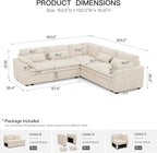 Belffin Large Modular Sectional Sofa with Double 61" Loveseat, Corduroy Corner Couch with 9" Soft Dual-Layer Seats Cushion for Living Room, Apartment, Small Sapce, Beige