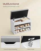 VASAGLE Shoe Bench with Cushion, Storage Bench with Padded Seat, Entryway Bench with 3 Storage Compartments, 11.8 x 23.6 x 17.3 Inches, for Bedroom, Living Room, Cloud White ULHS020W01