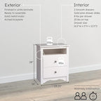 Prepac Sonoma 2 Drawer Nightstand: Elegant Bedroom Furniture, Bedside Table with Open Shelf, 23.25"W x 16"D x 28"H, White