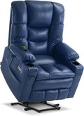 MCombo Large Triple Motor Power Lift Recliner Chair with Massage and Dual Heating, Adjustable Headrest for Tall Elderly People, Faux Leather 7634 (Blue, Large)