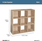 ClosetMaid Cubeicals 9 Cube Storage Shelf Organizer Bookshelf, Square Shape, Easy Assembly - Birch Wood Finish