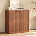 Evermagin 31.5" Walnut Buffet Cabinet with Storage, Small Sideboard Cabinet, Mid Century Modern Accent Credenza, Fluted Console Table with Doors for Dining Room, Kitchen, and Living Room