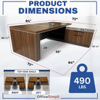 OfficeSimpli Modern L Shaped Executive Desk, 84x72x30 Inch - Made in USA – Ships Mostly Assembled – Home Office Workstation & Business Furniture, CEO Desk Table with Cabinets & Lockable Drawers