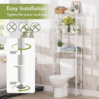 AmazerBath Bamboo Over The Toilet Storage Shelf, Over Toilet Bathroom Organizer Rack, 3-Tier Bathroom Shelves Over Toilet, Space Saver, White