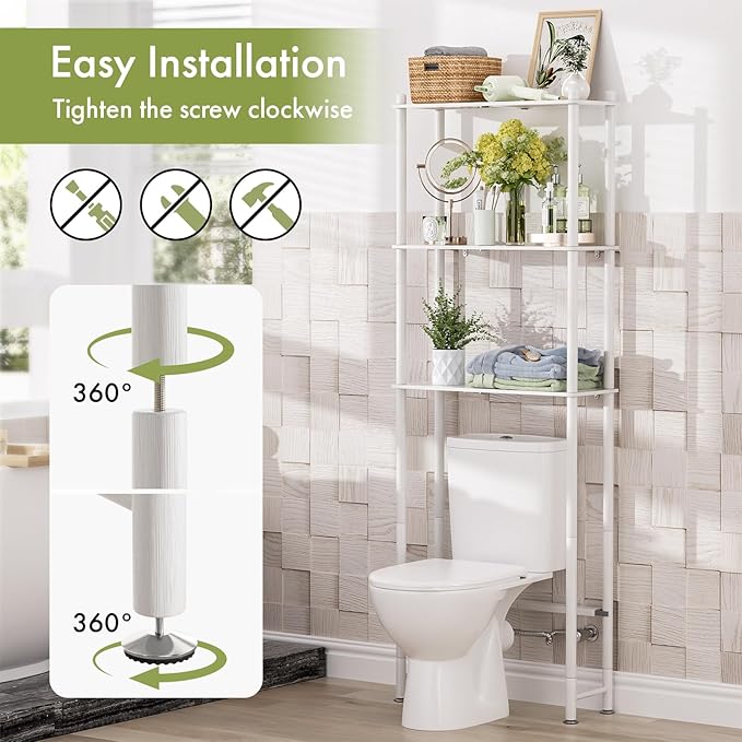 AmazerBath Bamboo Over The Toilet Storage Shelf, Over Toilet Bathroom Organizer Rack, 3-Tier Bathroom Shelves Over Toilet, Space Saver, White