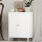 Bathroom Storage Cabinet, Metal Sideboard Cabinet, White Bathroom Floor Cabinets with 2 Doors and Adjustable Shelves for Kitchen, Living Room, Entryway,Office (White, 31.5" H)