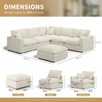 Modern Sectional Linen Cloud Couch for Living Room V-Shape Sofas,5 Seat Modular Sofas with Ottoman,Couches Cushion Covers Removable,Cozy Feather Down Sofa for Apartment Beige