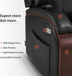 MCombo Power Lift Recliner Chair Sofa with Massage and Heat, Adjustable Headrest for Elderly People, Solid Wood Armrest, USB Ports, Side Pockets, Faux Leather 7917 (Black, Medium)