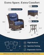 HILLGA Luxury Patio Furniture Set with 6-inch Thick Cushion, Outdoor High Back Swivel Rocker Patio Chairs, 5PCS Wicker Conversation Set for Deck Yard and Poolside, Blue (V2)