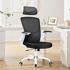 Ergonomic Office Chair, Computer Desk Chair Comfy with Adjustable Headrest, Lumbar Support, Flip-up Armrests, Gaming Chairs for Long Hours, White