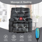 CANMOV Large Power Lift Recliner Chairs with Massage and Heat for Elderly, Heavy Duty and Safety Motion Reclining Mechanism Electric Wide Recliners with USB Ports, 2 Concealed Cup Holders (Grey Green)