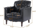 UIXE Faux Leather Accent Chair for Living Room, Tufted Arm Chair Retro Upholstered Club Armchair with Solid Wood Legs, Black Blue