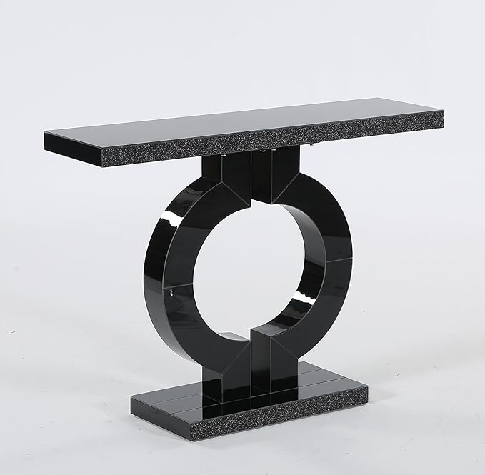 Tribesigns Modern Mirrored Console Table, Glass Sofa Table with Mirror Finish, 43-Inch Entryway Table with O-Shaped Base, Rectangular Accent Foyer Table for Living Room Hallway Entrance (Black)