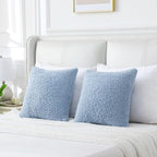 FUTEI Light Blue Throw Pillow Covers 22x22 Inch Set of 2,Furry Faux Fur Teddy Boucle Textured Cushion Covers,Soft Fluffy Decorative Pillow Case,Home Decor for Couch Bed Living Room Office Car