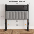 VINGLI Twin or Twin XL Size Headboard, Adjustable Upholstered Headboard with 2 Tier Shelves and Pegboard with Charging Stations and LED Lights, Modern Bed Headboard with Storage for Bedroom Decor