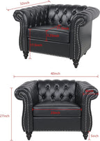 LEVNARY Leather Upholstered Armchair, Mid-Century Modern Single Sofa Chair with Rolled Arms and Nailhead, Tufted Pu Leather Chesterfield Chair for Home Bedroom Reading Room (Black)