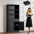 71.4" Tall Bookshelf with Drawers & Cabinet, 5-Tier Floor Standing Bookcase with Storage Doors, Adjustable Shelves & Metal Handles, 31.5" Wide Organizer for Home Office, Living Room