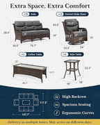 HILLGA Luxury Patio Furniture Set with 6-Inch Thick Cushions, High Back Outdoor Swivel Rocker Chairs and Patio Couch, 6-Piece All Weather Conversation Set for Porch Deck Pool Yard, Dark Grey (V3)